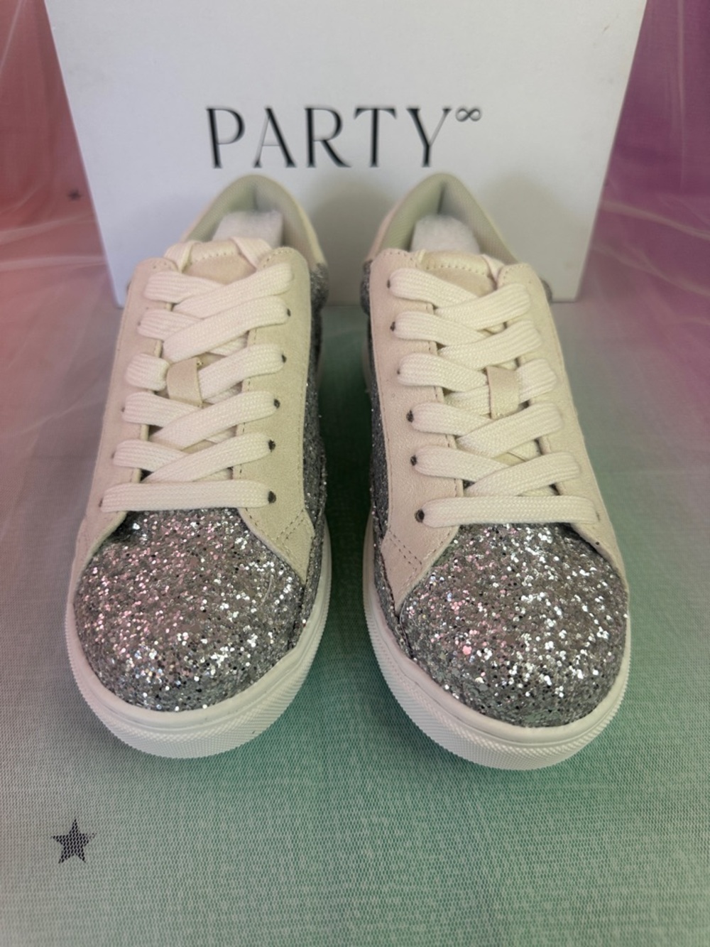 Party Silver Glitter Toe Women's Sneakers - White